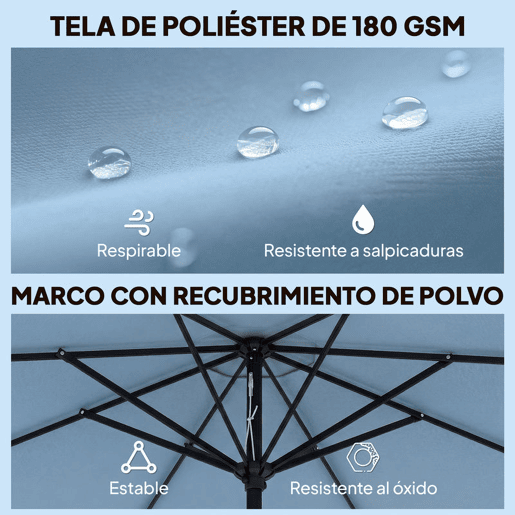 Outsunny Chapéu de Sol para Jardim Ø2,7 m com Inclinação Ajustável, Manivela e Volante Azul Celeste