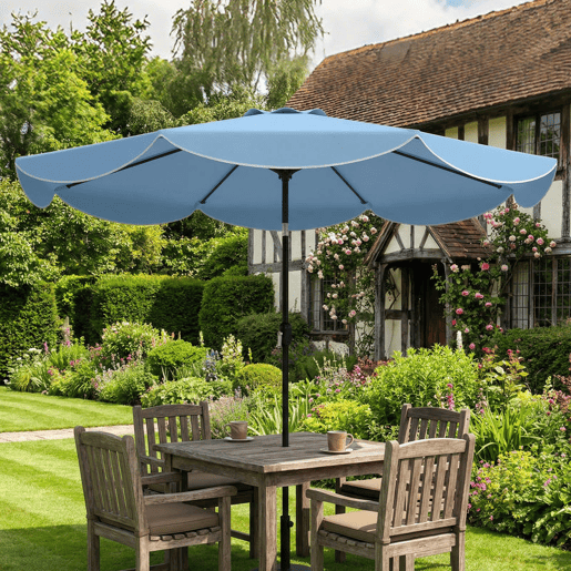 Outsunny Chapéu de Sol para Jardim Ø2,7 m com Inclinação Ajustável, Manivela e Volante Azul Celeste