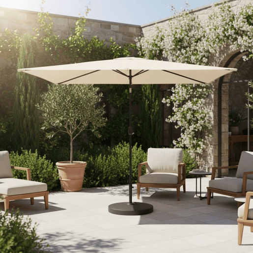Outsunny Chapéu de Sol de Terraço 2,9x2,5 m com 24 Luzes LED Solares Cobertura Inclinável Poste Metálico Creme