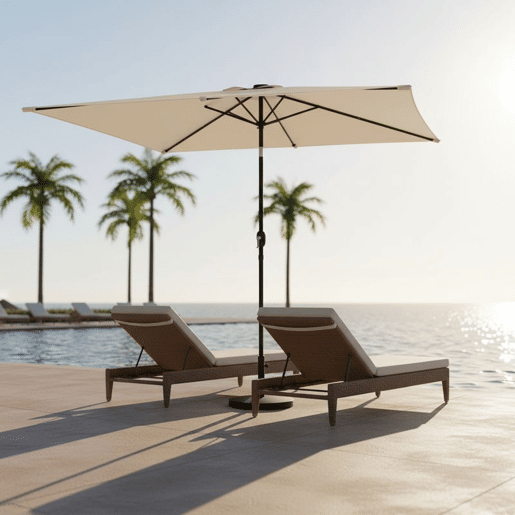 Outsunny Chapéu de Sol de Terraço 2,9x2,5 m com 24 Luzes LED Solares Cobertura Inclinável Poste Metálico Creme