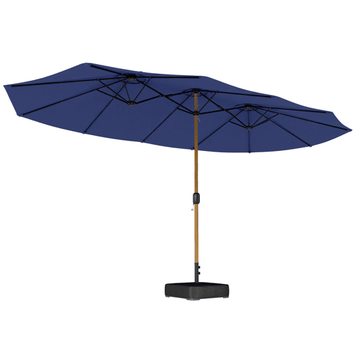 Outsunny Chapéu de Sol Duplo para Jardim 467x281x238 cm Chapéu de Sol de Exterior com Base Incluida Manivela Sacos de Areia Capa de Proteção Anti UV Chapéu de Sol de Jardim Azul Escuro