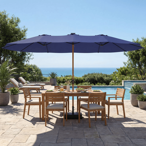 Outsunny Chapéu de Sol Duplo para Jardim 467x281x238 cm Chapéu de Sol de Exterior com Base Incluida Manivela Sacos de Areia Capa de Proteção Anti UV Chapéu de Sol de Jardim Azul Escuro
