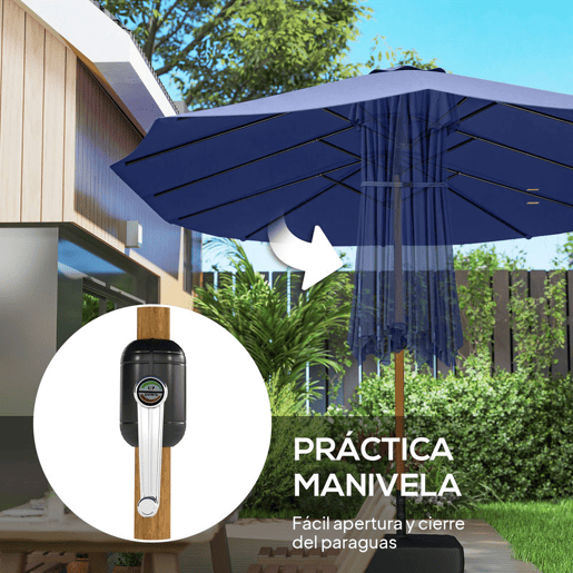Outsunny Chapéu de Sol Duplo para Jardim 467x281x238 cm Chapéu de Sol de Exterior com Base Incluida Manivela Sacos de Areia Capa de Proteção Anti UV Chapéu de Sol de Jardim Azul Escuro