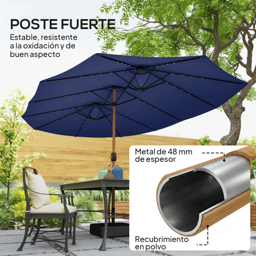 Outsunny Chapéu de Sol Duplo para Jardim 467x281x238 cm Chapéu de Sol de Exterior com Base Incluida Manivela Sacos de Areia Capa de Proteção Anti UV Chapéu de Sol de Jardim Azul Escuro