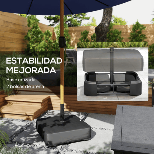 Outsunny Chapéu de Sol Duplo para Jardim 467x281x238 cm Chapéu de Sol de Exterior com Base Incluida Manivela Sacos de Areia Capa de Proteção Anti UV Chapéu de Sol de Jardim Azul Escuro