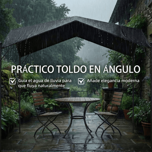 Outsunny Pérgola de Jardim 3x3 m Pérgola de Exterior com Cobertura Inclinada Proteção UPF30+ e Estrutura em Metal Galvanizado Ideal para Exterior Terraço Cinzento Escuro