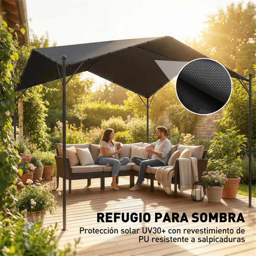 Outsunny Pérgola de Jardim 3x3 m Pérgola de Exterior com Cobertura Inclinada Proteção UPF30+ e Estrutura em Metal Galvanizado Ideal para Exterior Terraço Cinzento Escuro