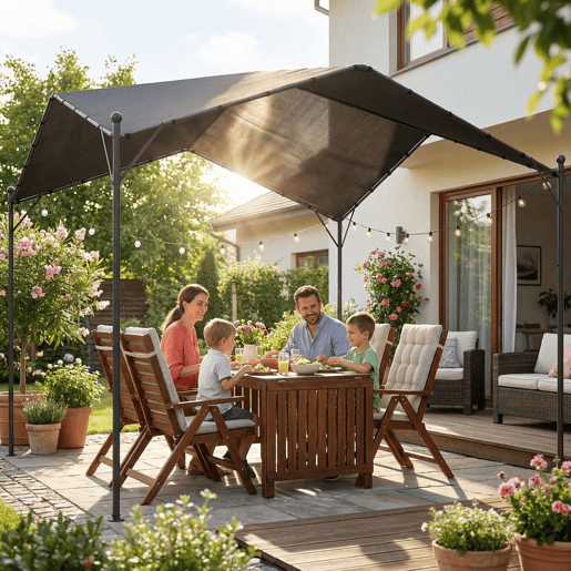 Outsunny Pérgola de Jardim 3x3 m Pérgola de Exterior com Cobertura Inclinada Proteção UPF30+ e Estrutura em Metal Galvanizado Ideal para Exterior Terraço Cinzento Escuro