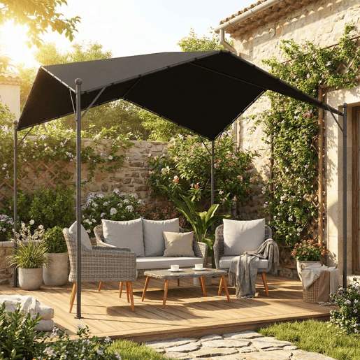 Outsunny Pérgola de Jardim 3x3 m Pérgola de Exterior com Cobertura Inclinada Proteção UPF30+ e Estrutura em Metal Galvanizado Ideal para Exterior Terraço Cinzento Escuro