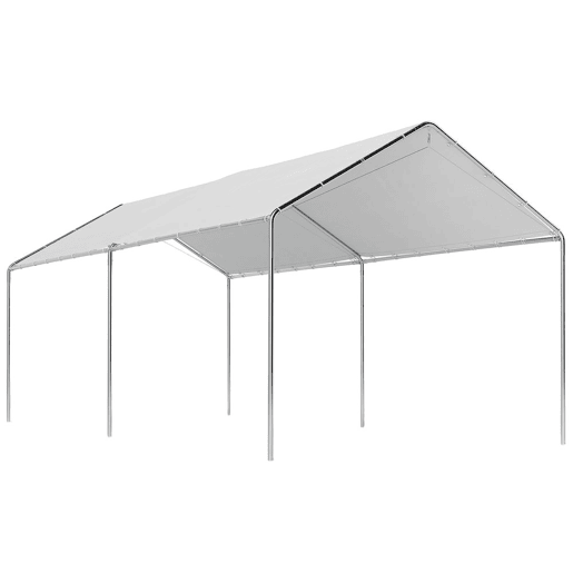 Outsunny Tenda Garagem para Carro 3x6 m, Abrigo Exterior Portátil com Estrutura de Aço Galvanizado, Impermeável, Anti-UV, Pavilhão Gazebo de Jardim com Acessórios, para Eventos, Festas, Branco