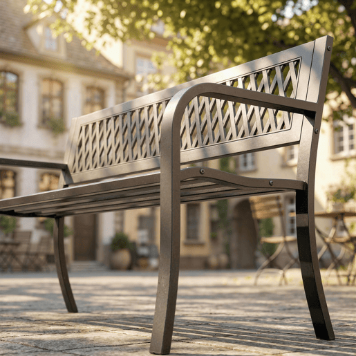 Outsunny Banco de Jardim Exterior de 2 Lugares com Assento Ripado, Apoios de Braço e Estrutura de Aço para Pátio ou Terraço 119x50x75 cm, Preto
