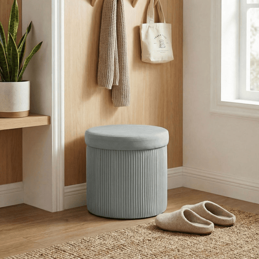 HOMCOM Puff de Arrumação Banco de Arrumação Dobrável 35 L 38x38x38 cm Estofado em Veludo Baú de Arrumação Redondo Suporta 120 kg Banqueta para Sala de Estar Quarto e Entrada Cinzento Escuro