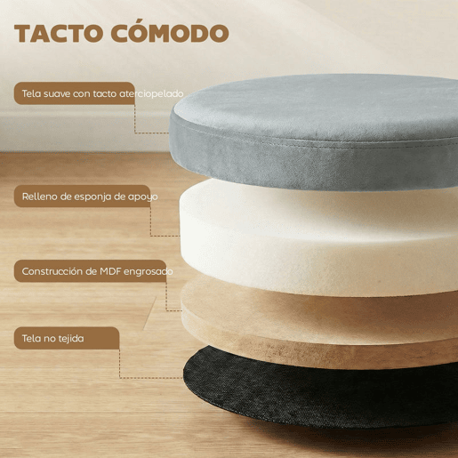 HOMCOM Puff de Arrumação Banco de Arrumação Dobrável 35 L 38x38x38 cm Estofado em Veludo Baú de Arrumação Redondo Suporta 120 kg Banqueta para Sala de Estar Quarto e Entrada Cinzento Escuro