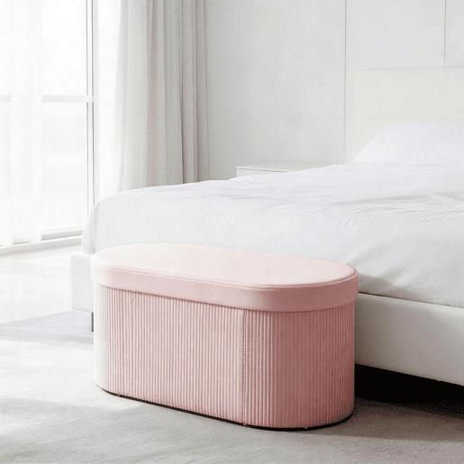 HOMCOM Puff de Arrumação Banco de Arrumação Dobrável 72 L 76x38x35 cm Estofado em Veludo Baú de Armazenamento Suporta até 120 kg Ideal para Sala de Estar Quarto Entrada Rosa