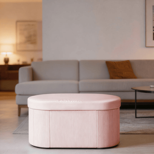 HOMCOM Puff de Arrumação Banco de Arrumação Dobrável 72 L 76x38x35 cm Estofado em Veludo Baú de Armazenamento Suporta até 120 kg Ideal para Sala de Estar Quarto Entrada Rosa