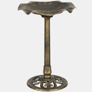 Outsunny Banho para Pássaros de Jardim ao Ar Livre, Altura 71 cm, Alimentador para Pássaros com Design Folha de Lótus e Acabamento Envelhecido, Leve e Resistente, Bronze