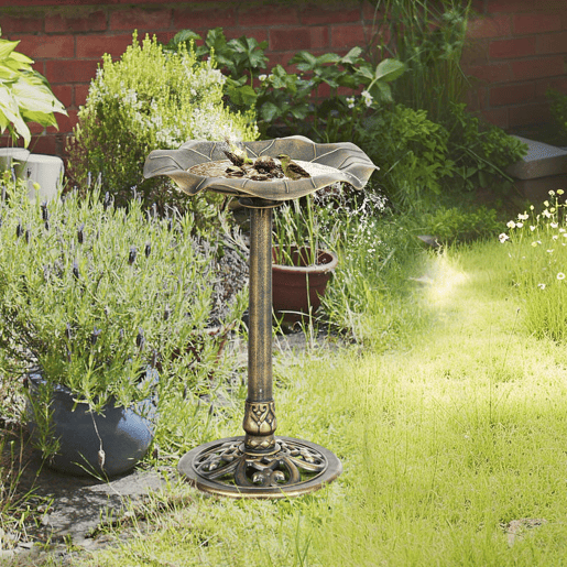 Outsunny Banho para Pássaros de Jardim ao Ar Livre, Altura 71 cm, Alimentador para Pássaros com Design Folha de Lótus e Acabamento Envelhecido, Leve e Resistente, Bronze
