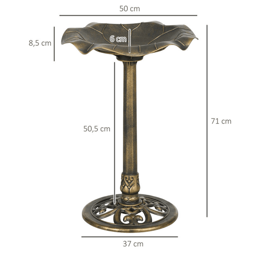Outsunny Banho para Pássaros de Jardim ao Ar Livre, Altura 71 cm, Alimentador para Pássaros com Design Folha de Lótus e Acabamento Envelhecido, Leve e Resistente, Bronze