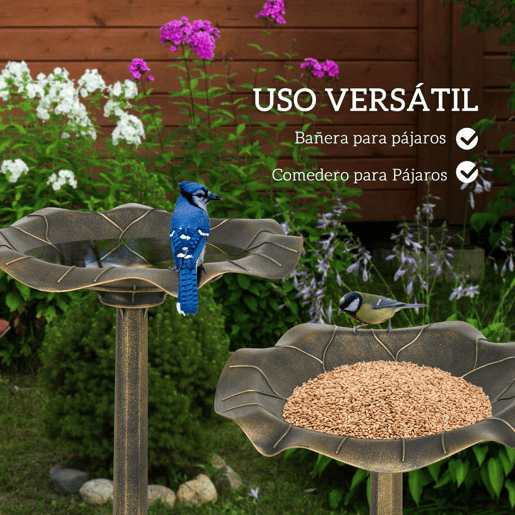 Outsunny Banho para Pássaros de Jardim ao Ar Livre, Altura 71 cm, Alimentador para Pássaros com Design Folha de Lótus e Acabamento Envelhecido, Leve e Resistente, Bronze