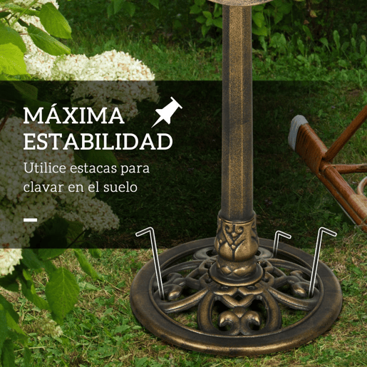 Outsunny Banho para Pássaros de Jardim ao Ar Livre, Altura 71 cm, Alimentador para Pássaros com Design Folha de Lótus e Acabamento Envelhecido, Leve e Resistente, Bronze