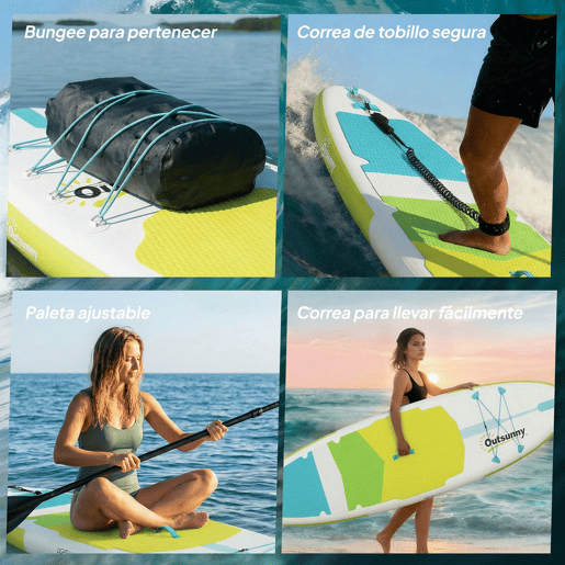Outsunny Prancha de Paddle Surf Insuflável com Acessórios 320 cm Remo de Alumínio Ajustável Quilha Stand Up Paddle Board com Superfície Antiderrapante de EVA Bomba e Mochila Capacidade de Carga 160 kg para Adultos