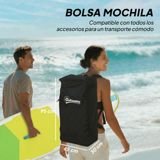 Outsunny Prancha de Paddle Surf Insuflável com Acessórios 320 cm Remo de Alumínio Ajustável Quilha Stand Up Paddle Board com Superfície Antiderrapante de EVA Bomba e Mochila Capacidade de Carga 160 kg para Adultos
