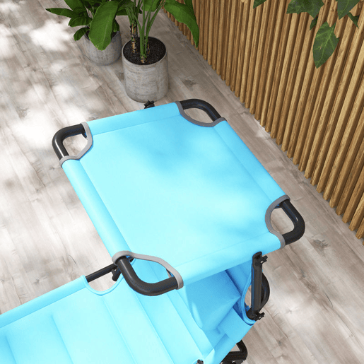 Outsunny Espreguiçadeira Dobrável Espreguiçadeira de Jardim com Toldo Ajustável Encosto Regulável em 4 Níveis Apoio de Cabeça Almofada Grossa para Terraço Piscina 70x200x45 cm Azul Claro