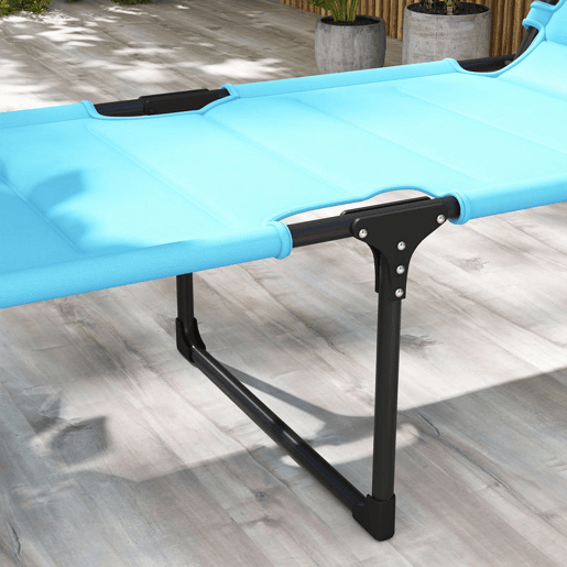 Outsunny Espreguiçadeira Dobrável Espreguiçadeira de Jardim com Toldo Ajustável Encosto Regulável em 4 Níveis Apoio de Cabeça Almofada Grossa para Terraço Piscina 70x200x45 cm Azul Claro