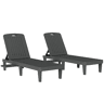 Outsunny Conjunto de 2 Espreguiçadeiras de Jardim Espreguiçadeiras Reclináveis de Plástico PP com Bandeja Lateral Encosto Ajustável em 5 Posições Resistentes às Intempéries para Praia e Piscina Cinzento