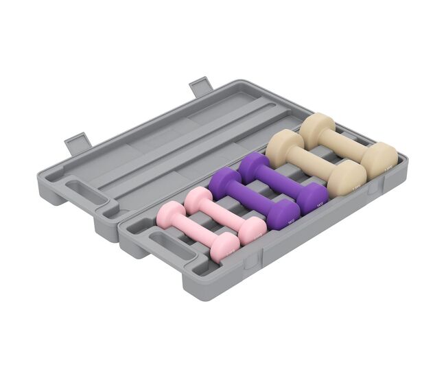 Homcom juego de mancuernas de 6 piezas total 6 kg, 2x1,5 kg, 2x1 kg, y 2x0,5 kg, mancuernas hexagonales con revestimiento de pu con maletín para ejercicio en casa, gimnasio, multicolor