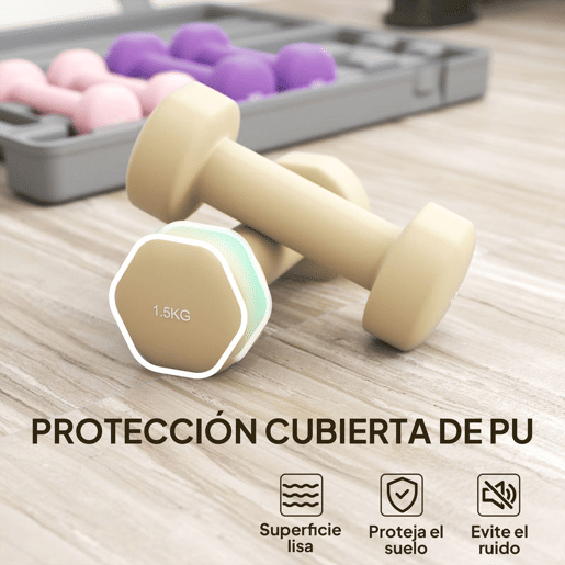 HOMCOM Conjunto de Halteres de 6 Peças Total 6 kg 2x1,5 kg 2x1 kg e 2x0,5 kg Halteres Hexagonais com Revestimento de PU e Mala para Exercício em Casa Ginásio Multicolor