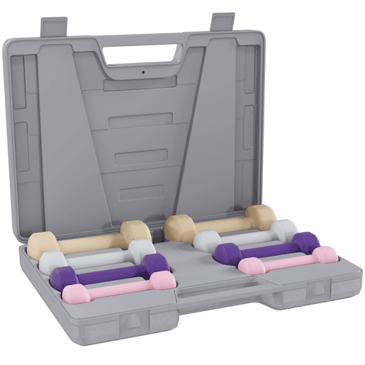 HOMCOM Conjunto de Halteres de 8 Peças, Total de 10 kg, 2x0,5 kg, 2x1 kg, 2x1,5 kg, 2x2 kg, Halteres Poligonais Antideslizantes e Mala de Transporte para Exercício em Casa, Ginásio, Multicolor
