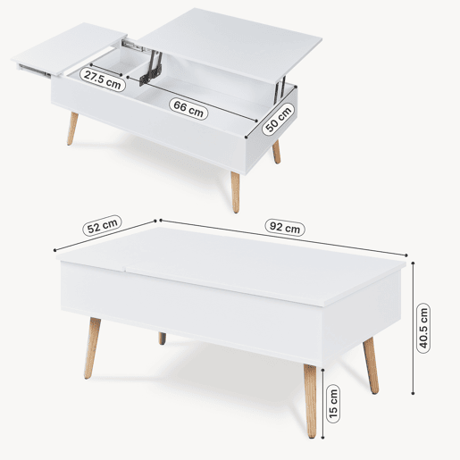 Mesa de centro Flesen com espaço de arrumação 92x52x41cm Branco en.casa