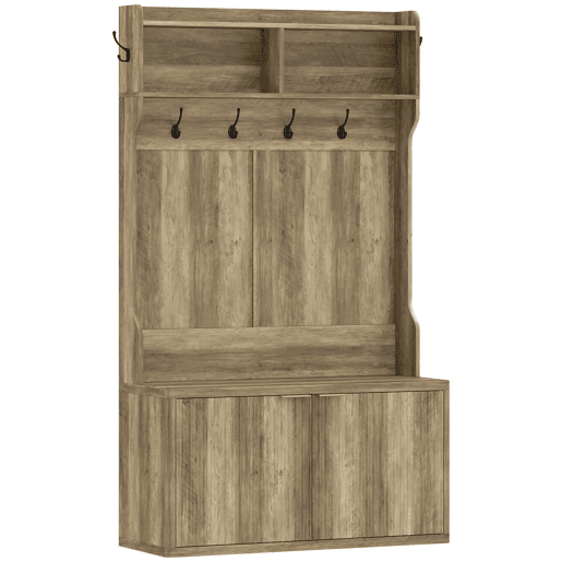 HOMCOM Móvel Cabide de Entrada Sapateira com 2 Portas Prateleiras Abertas 6 Ganchos para Corredor Quarto Sala de Estar Estilo Moderno 100x38x172 cm Carvalho HOMCOM Móvel Cabide de Entrada Sapateira com 2 Portas Prateleiras Abertas 6 Ganchos para Corredor Quarto Sala de Estar Estilo Moderno 100x38x172 cm Carvalho