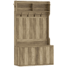 HOMCOM Móvel Cabide de Entrada Sapateira com 2 Portas Prateleiras Abertas 6 Ganchos para Corredor Quarto Sala de Estar Estilo Moderno 100x38x172 cm Carvalho