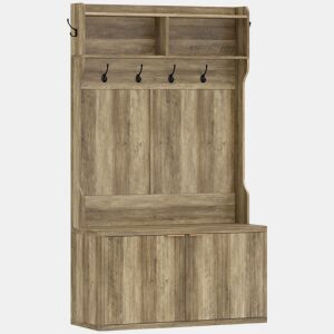 HOMCOM Móvel Cabide de Entrada Sapateira com 2 Portas Prateleiras Abertas 6 Ganchos para Corredor Quarto Sala de Estar Estilo Moderno 100x38x172 cm Carvalho