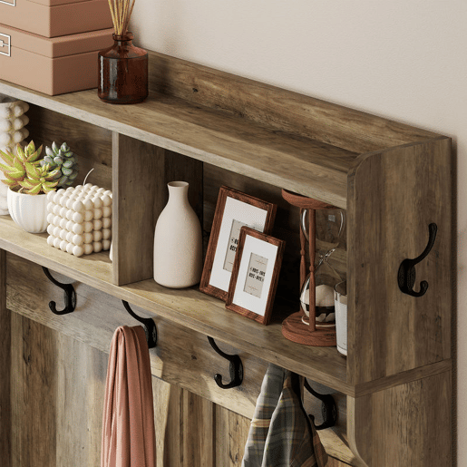 HOMCOM Móvel Cabide de Entrada Sapateira com 2 Portas Prateleiras Abertas 6 Ganchos para Corredor Quarto Sala de Estar Estilo Moderno 100x38x172 cm Carvalho HOMCOM Móvel Cabide de Entrada Sapateira com 2 Portas Prateleiras Abertas 6 Ganchos para Corredor Quarto Sala de Estar Estilo Moderno 100x38x172 cm Carvalho