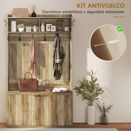 HOMCOM Móvel Cabide de Entrada Sapateira com 2 Portas Prateleiras Abertas 6 Ganchos para Corredor Quarto Sala de Estar Estilo Moderno 100x38x172 cm Carvalho HOMCOM Móvel Cabide de Entrada Sapateira com 2 Portas Prateleiras Abertas 6 Ganchos para Corredor Quarto Sala de Estar Estilo Moderno 100x38x172 cm Carvalho