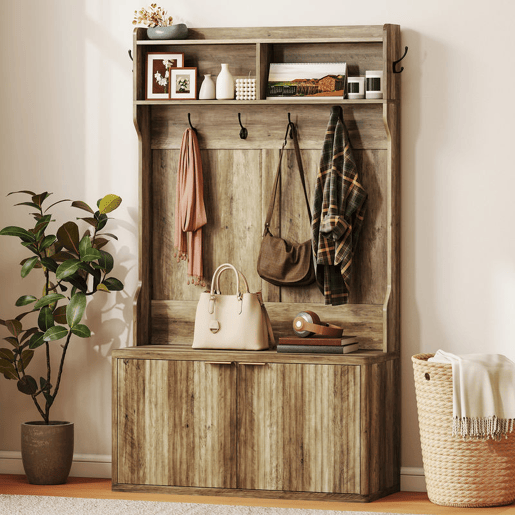 HOMCOM Móvel Cabide de Entrada Sapateira com 2 Portas Prateleiras Abertas 6 Ganchos para Corredor Quarto Sala de Estar Estilo Moderno 100x38x172 cm Carvalho HOMCOM Móvel Cabide de Entrada Sapateira com 2 Portas Prateleiras Abertas 6 Ganchos para Corredor Quarto Sala de Estar Estilo Moderno 100x38x172 cm Carvalho