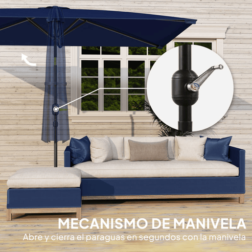 Outsunny Chapéu de Sol para Terraço Exterior, 200x300 cm, Guarda-Sol de Terraço com Ângulo Ajustável, Manivela, Mastro de Alumínio Removível e Proteção UV, Chapéu de Sol para Jardim e Pátio, Azul Marinho