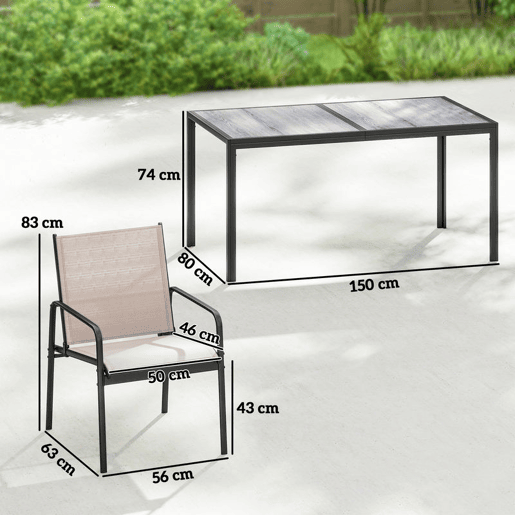 Outsunny Conjunto de Mesa e Cadeiras de Jardim de 7 Peças Mobiliário de Exterior com Mesa com Efeito Madeira e 6 Cadeiras com Assento Respirável Estrutura em Aço Galvanizado para Terraço Pátio Caqui