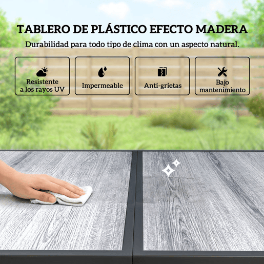 Outsunny Conjunto de Mesa e Cadeiras de Jardim de 7 Peças Mobiliário de Exterior com Mesa com Efeito Madeira e 6 Cadeiras com Assento Respirável Estrutura em Aço Galvanizado para Terraço Pátio Caqui