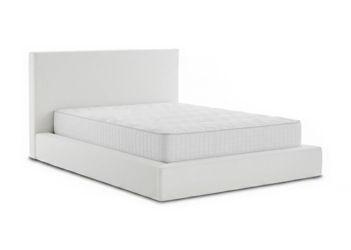 Cama de matrimonio con cabecero teddy, blanco, 135cm +  colchon top viscoelastico de 28 cm