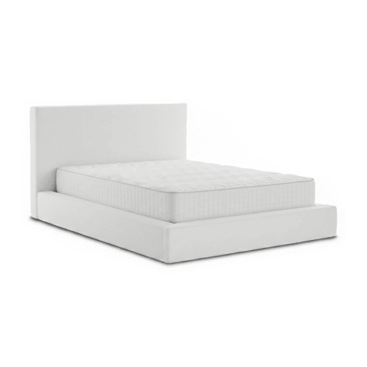 Cama de casal Teddy com cabeceira, branca, colchão com superfície viscoelástica de 135 cm + 28 cm.