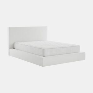 Cama de casal Teddy com cabeceira, branca, colchão com superfície viscoelástica de 135 cm + 28 cm.