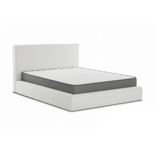 Cama de casal Teddy com cabeceira, branca, colchão básico de 135 cm + 18 cm