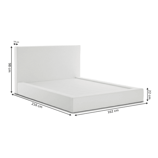 Cama de casal Teddy com cabeceira, branca, colchão básico de 135 cm + 18 cm