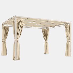 Outsunny Pérgola de Jardim 385x295x225 cm Pérgola de Jardim com Teto Ondulado 4 Cortinas Removíveis Proteção UPF50+ e Estrutura de Aço Resistente Pérgola para Exterior Pátio Terraço Bege