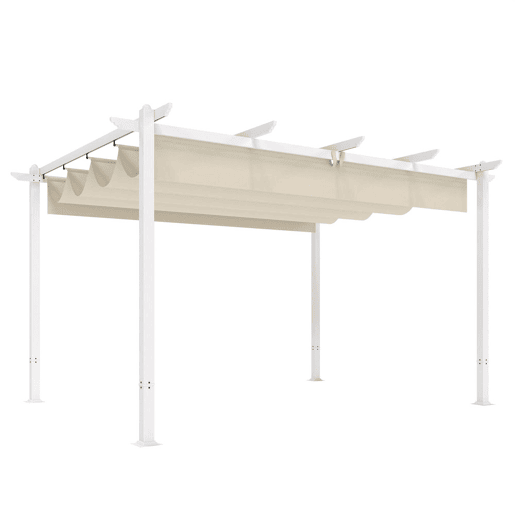 Outsunny Pérgola de Jardim 4x3 m com Teto Retrátil Pérgola de Exterior com Proteção UPF30+ Orifícios de Drenagem Estrutura Metálica Para Terraço e Jardim Bege