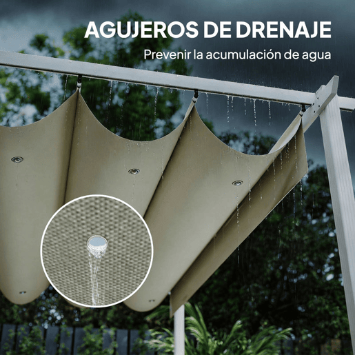 Outsunny Pérgola de Jardim 4x3 m com Teto Retrátil Pérgola de Exterior com Proteção UPF30+ Orifícios de Drenagem Estrutura Metálica Para Terraço e Jardim Bege